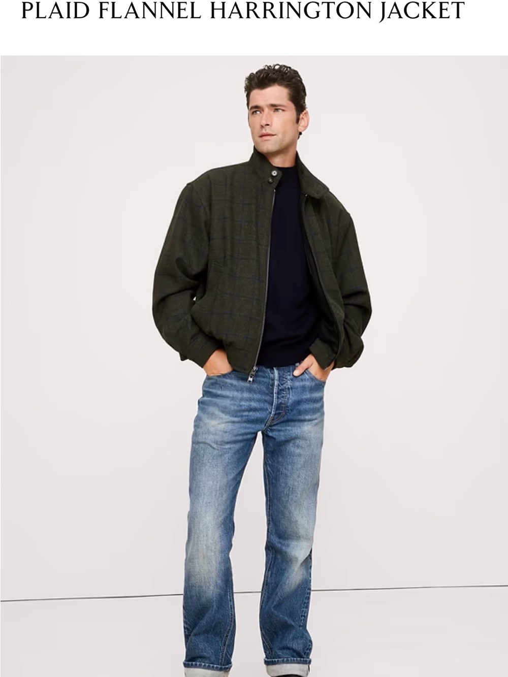 Banana Republic Men's Olive Green Plaid Zip-Up Jacket